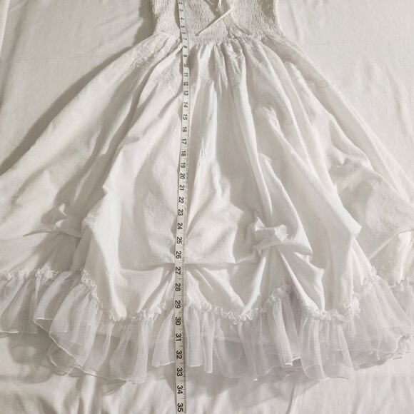 Forever 21 Size Small White Embroidered Ruched Tulle Hem Smocked Midi Dress - Picture 15 of 16